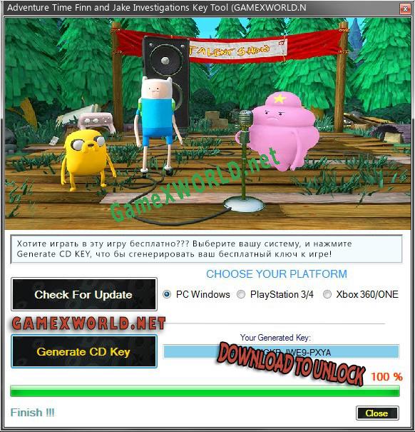 CD Key генератор для  Adventure Time Finn and Jake Investigations