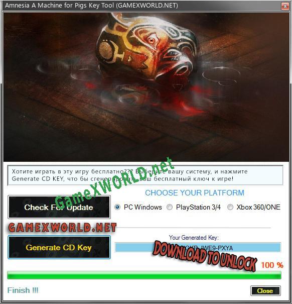 Amnesia A Machine for Pigs ключ активации