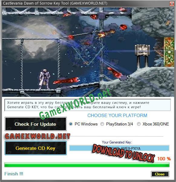 Регистрационный ключ к игре  Castlevania Dawn of Sorrow