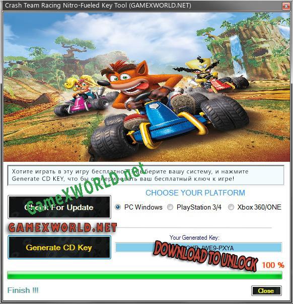 Регистрационный ключ к игре  Crash Team Racing Nitro-Fueled
