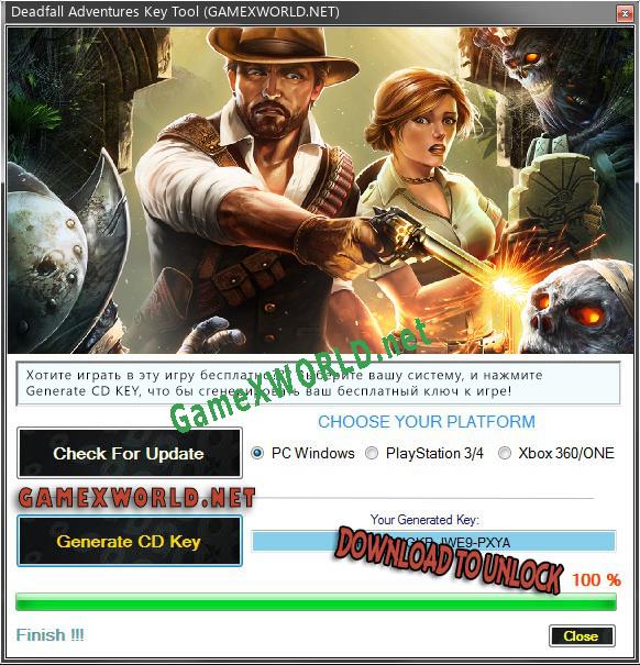 CD Key генератор для  Deadfall Adventures