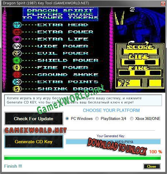 Регистрационный ключ к игре  Dragon Spirit (1987)