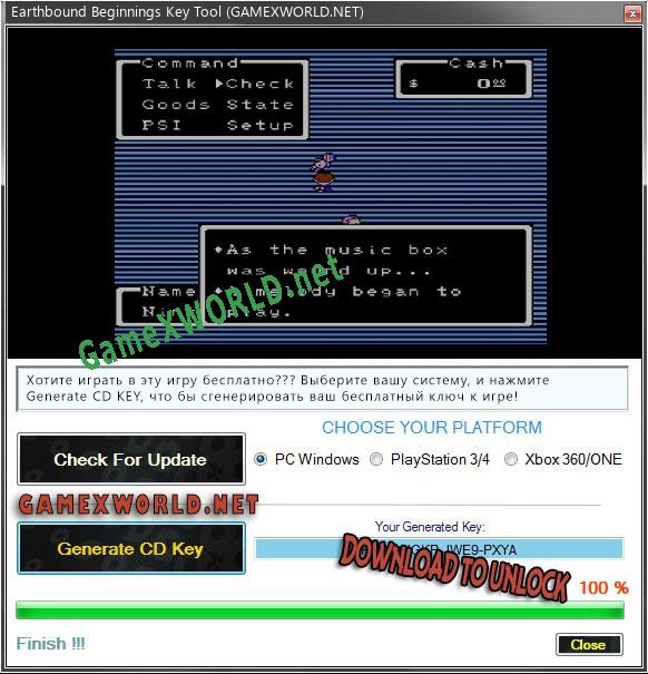 Регистрационный ключ к игре  Earthbound Beginnings