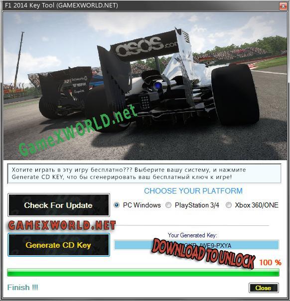 Регистрационный ключ к игре  F1 2014