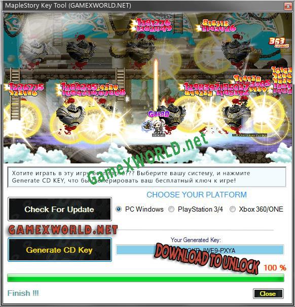 Регистрационный ключ к игре  MapleStory