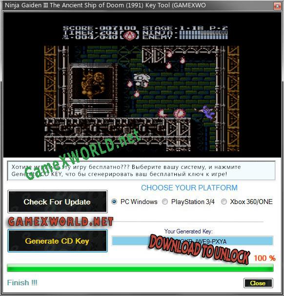 Генератор ключей (keygen)  Ninja Gaiden III The Ancient Ship of Doom (1991)