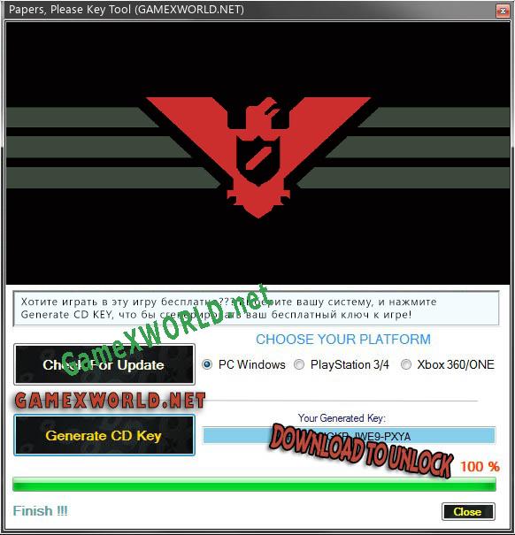CD Key генератор для  Papers, Please
