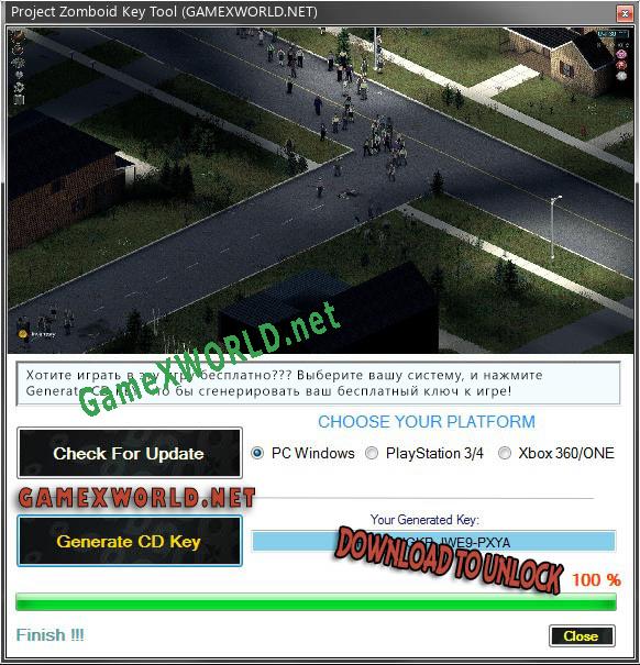 Регистрационный ключ к игре  Project Zomboid