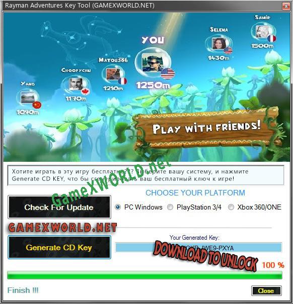 CD Key генератор для  Rayman Adventures