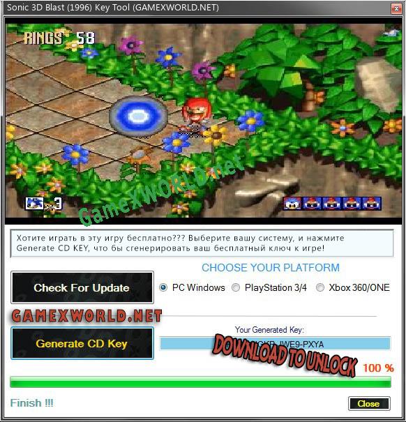 Sonic 3D Blast (1996) ключ активации