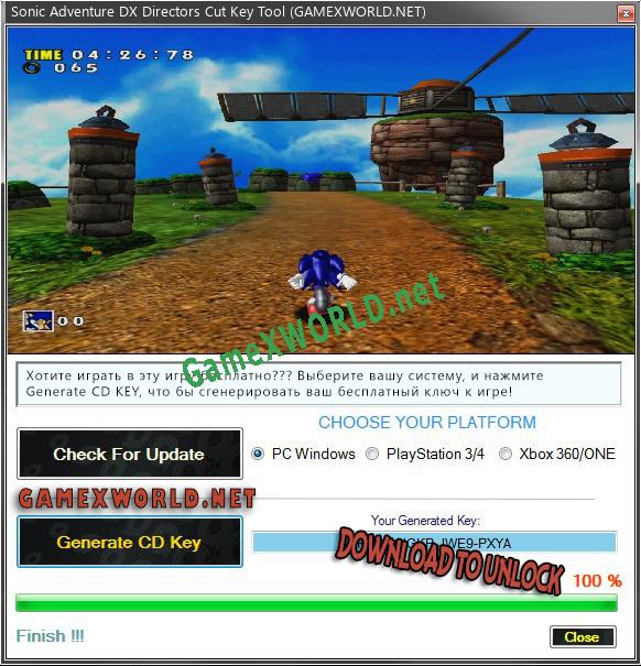 Ключ активации для Sonic Adventure DX Directors Cut
