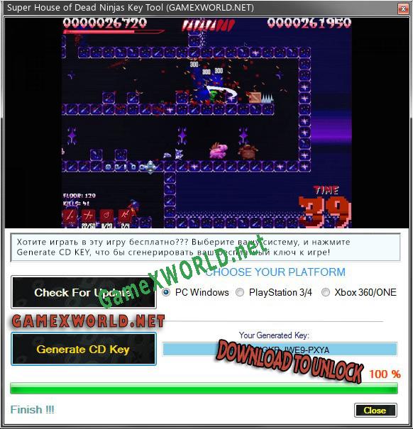Регистрационный ключ к игре  Super House of Dead Ninjas