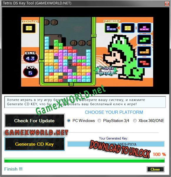 Регистрационный ключ к игре  Tetris DS