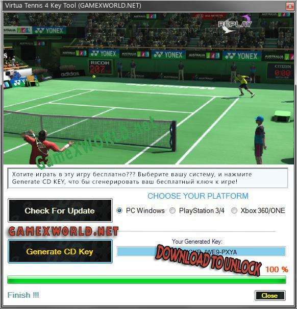 Регистрационный ключ к игре  Virtua Tennis 4