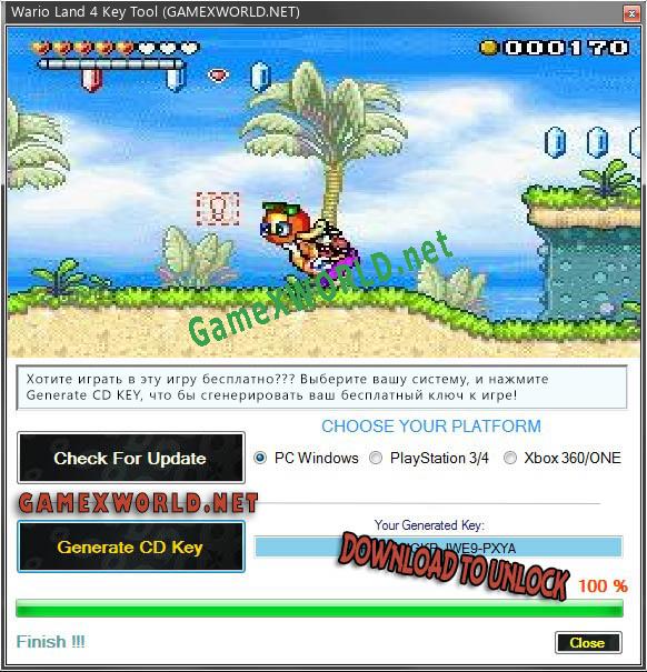 Ключ активации для Wario Land 4