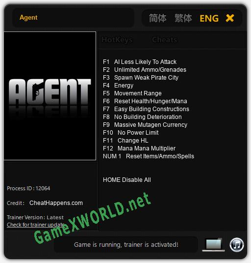 Agent: Читы, Трейнер +13 [CheatHappens.com]