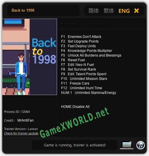 Back to 1998: Читы, Трейнер +13 [MrAntiFan]