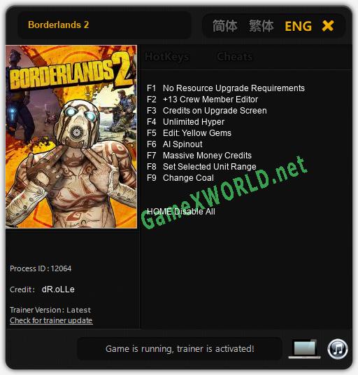 Borderlands 2: Читы, Трейнер +9 [dR.oLLe]