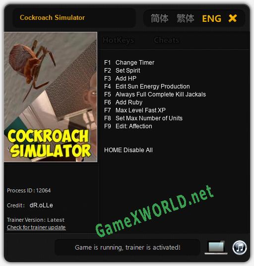 Cockroach Simulator: Читы, Трейнер +9 [dR.oLLe]