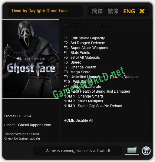 Dead by Daylight: Ghost Face: Читы, Трейнер +15 [CheatHappens.com]