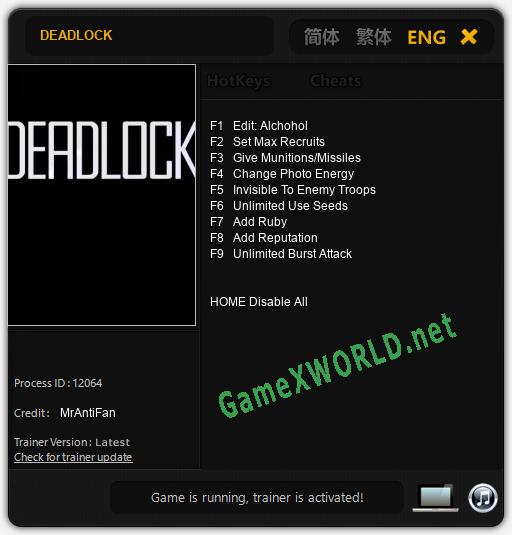 DEADLOCK: Читы, Трейнер +9 [MrAntiFan]