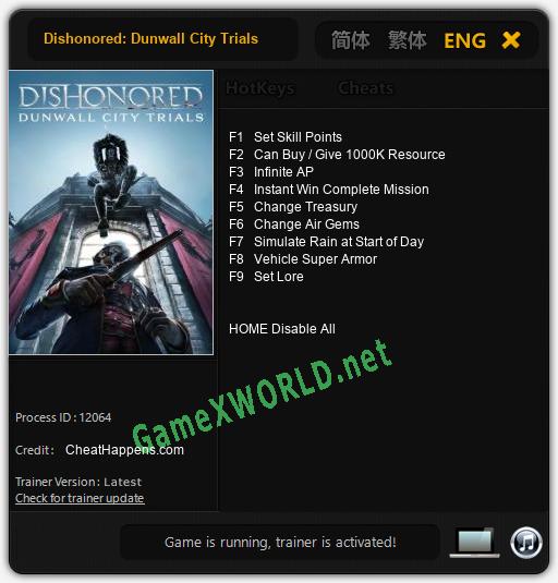 Dishonored: Dunwall City Trials: Читы, Трейнер +9 [CheatHappens.com]