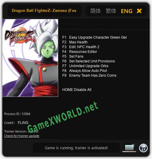 Dragon Ball FighterZ: Zamasu (Fused): Читы, Трейнер +9 [FLiNG]