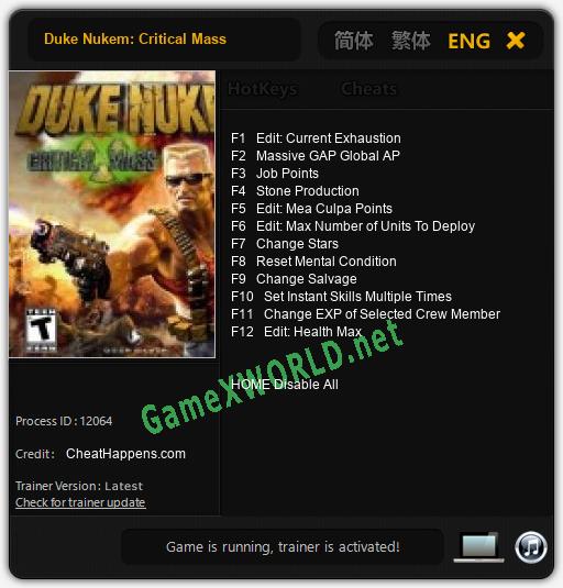 Duke Nukem: Critical Mass: Читы, Трейнер +12 [CheatHappens.com]