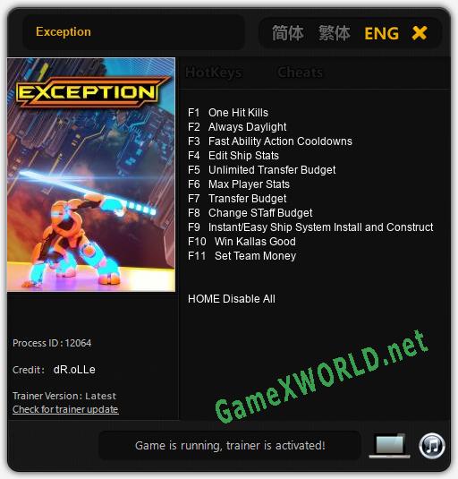 Exception: Читы, Трейнер +11 [dR.oLLe]