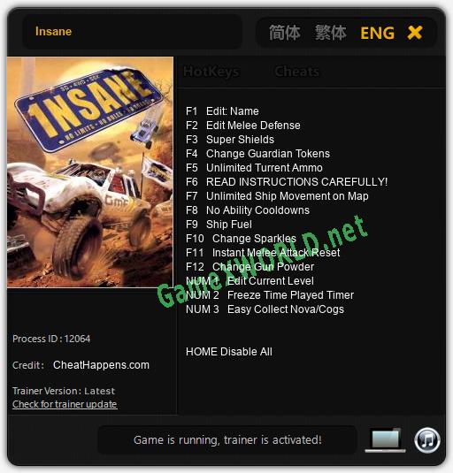 Insane: Читы, Трейнер +15 [CheatHappens.com]