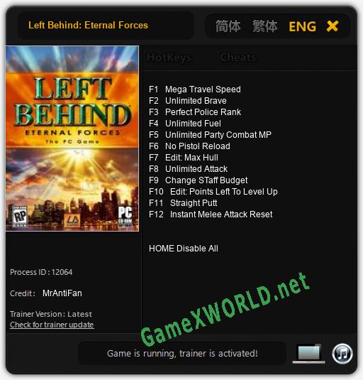 Left Behind: Eternal Forces: Читы, Трейнер +12 [MrAntiFan]