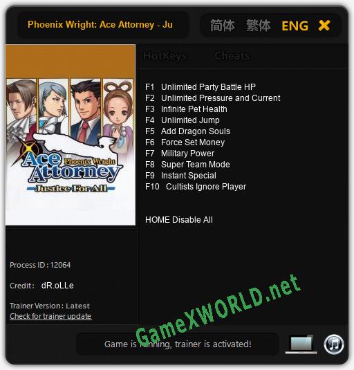 Phoenix Wright: Ace Attorney - Justice for All: Читы, Трейнер +10 [dR.oLLe]