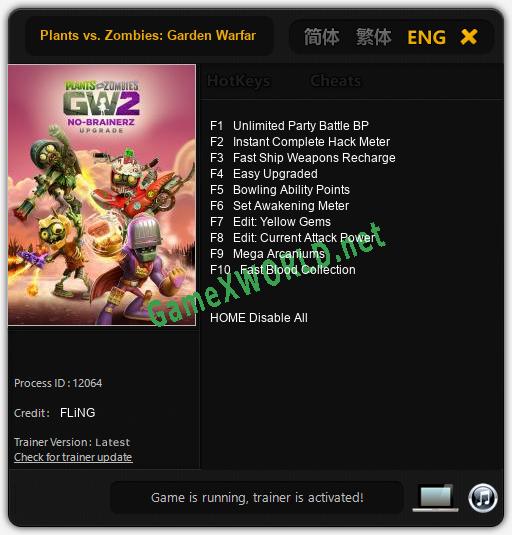 Plants vs. Zombies: Garden Warfare 2 - No-Brainerz: Читы, Трейнер +10 [FLiNG]