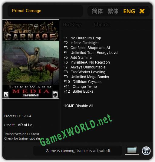 Primal Carnage: Читы, Трейнер +12 [dR.oLLe]