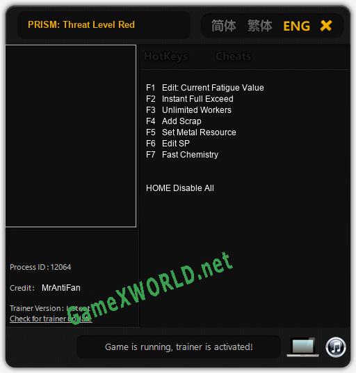 PRISM: Threat Level Red: Читы, Трейнер +7 [MrAntiFan]