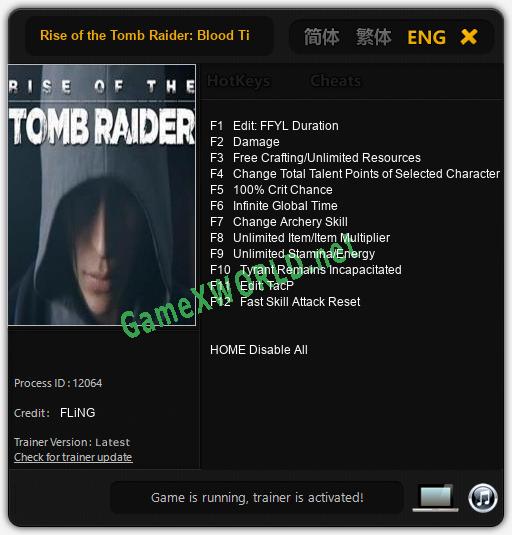 Rise of the Tomb Raider: Blood Ties: Читы, Трейнер +12 [FLiNG]