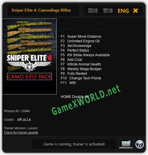 Sniper Elite 4: Camouflage Rifles Skin Pack: Читы, Трейнер +11 [dR.oLLe]