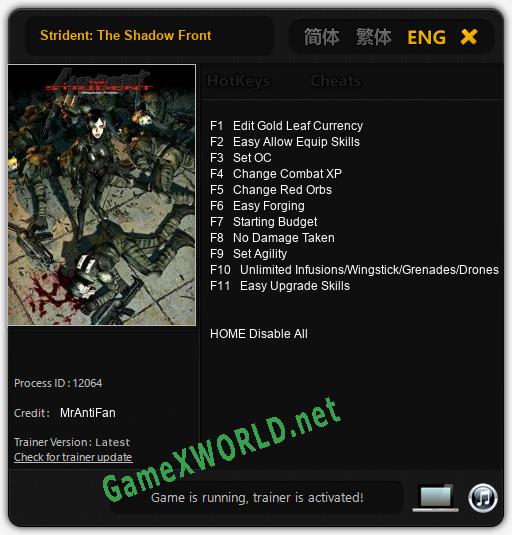 Strident: The Shadow Front: Читы, Трейнер +11 [MrAntiFan]