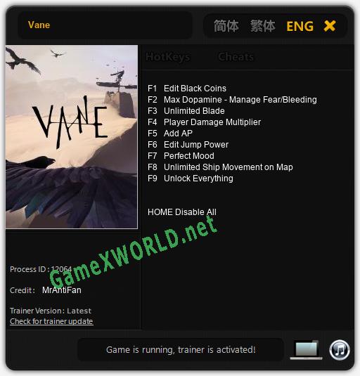 Vane: Читы, Трейнер +9 [MrAntiFan]