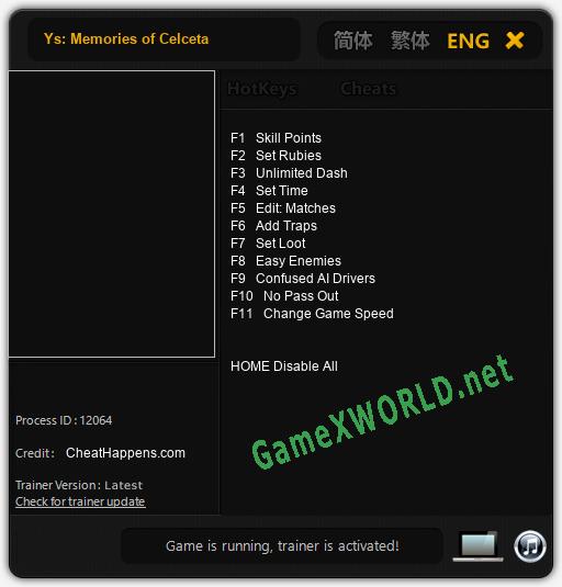Ys: Memories of Celceta: Читы, Трейнер +11 [CheatHappens.com]
